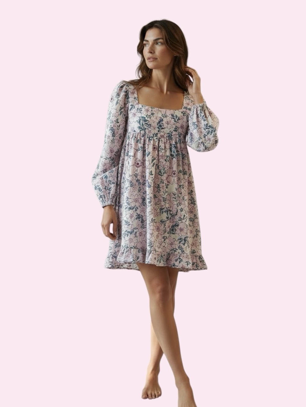 ANTHROPOLOGIE JACQUIE THE LABEL Pink Floral Cotton Babydoll Dress